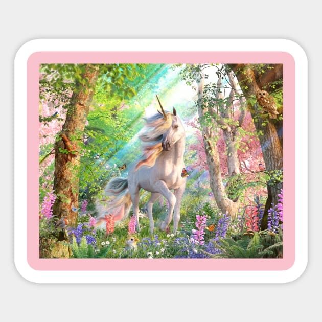 Enchanted Forest Unicorn Sticker by David Penfound Artworks